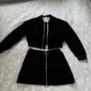 Black Quilted Jacket and Skirt Set